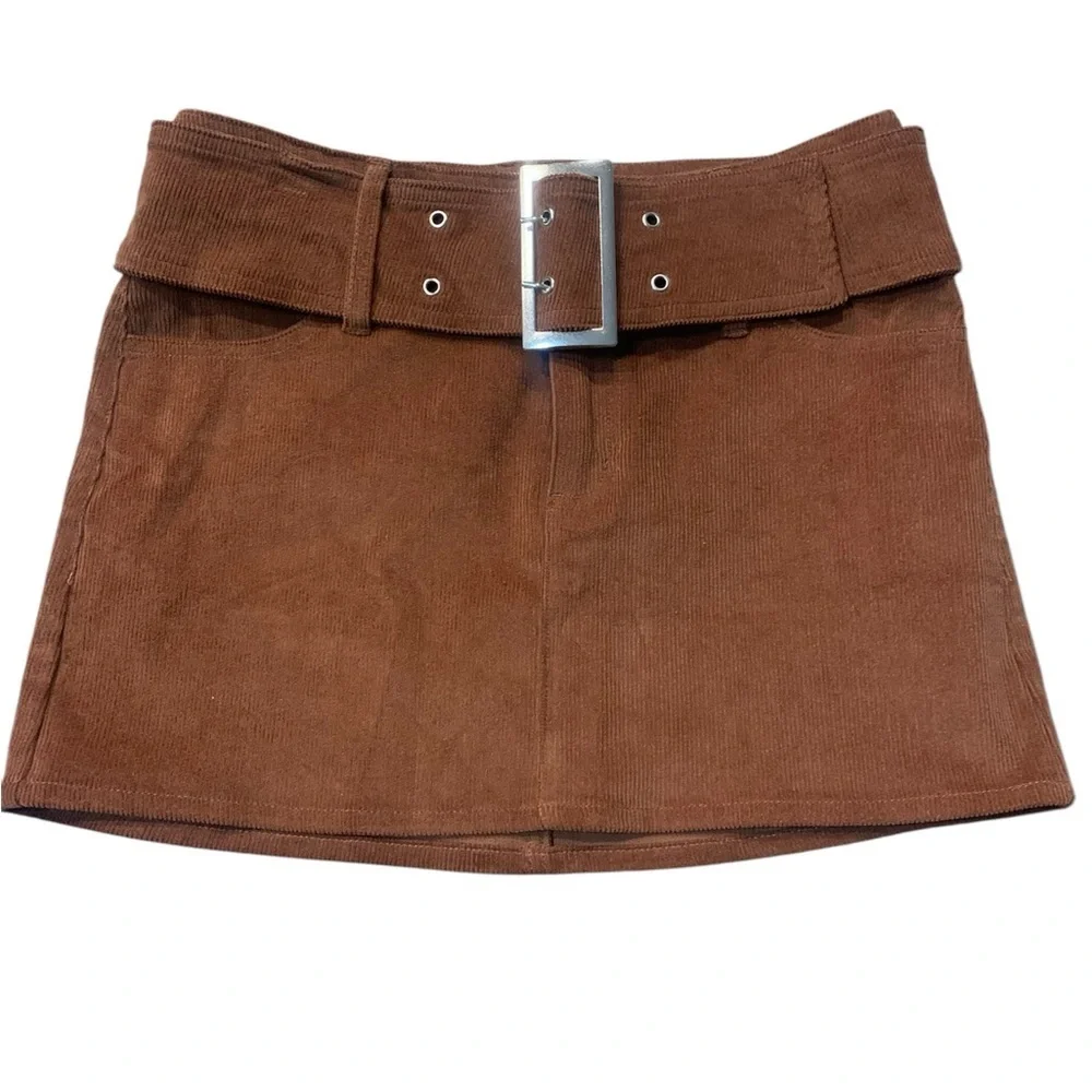 Garage low rise corduroy belted mini skirt brown xsmall
